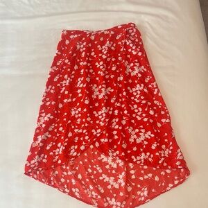 J. Crew Factory Red and White Floral High-Low Skirt